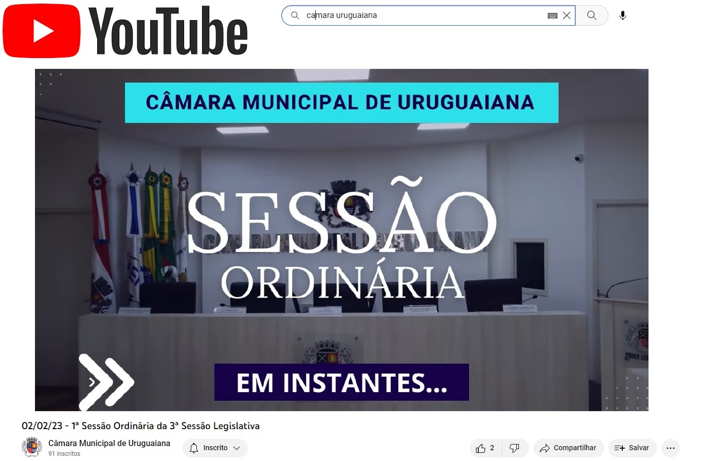 Estreamos a transmissão pelo Youtube